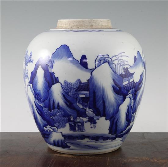 A Chinese blue and white ovoid jar, in Kangxi style, 23cm